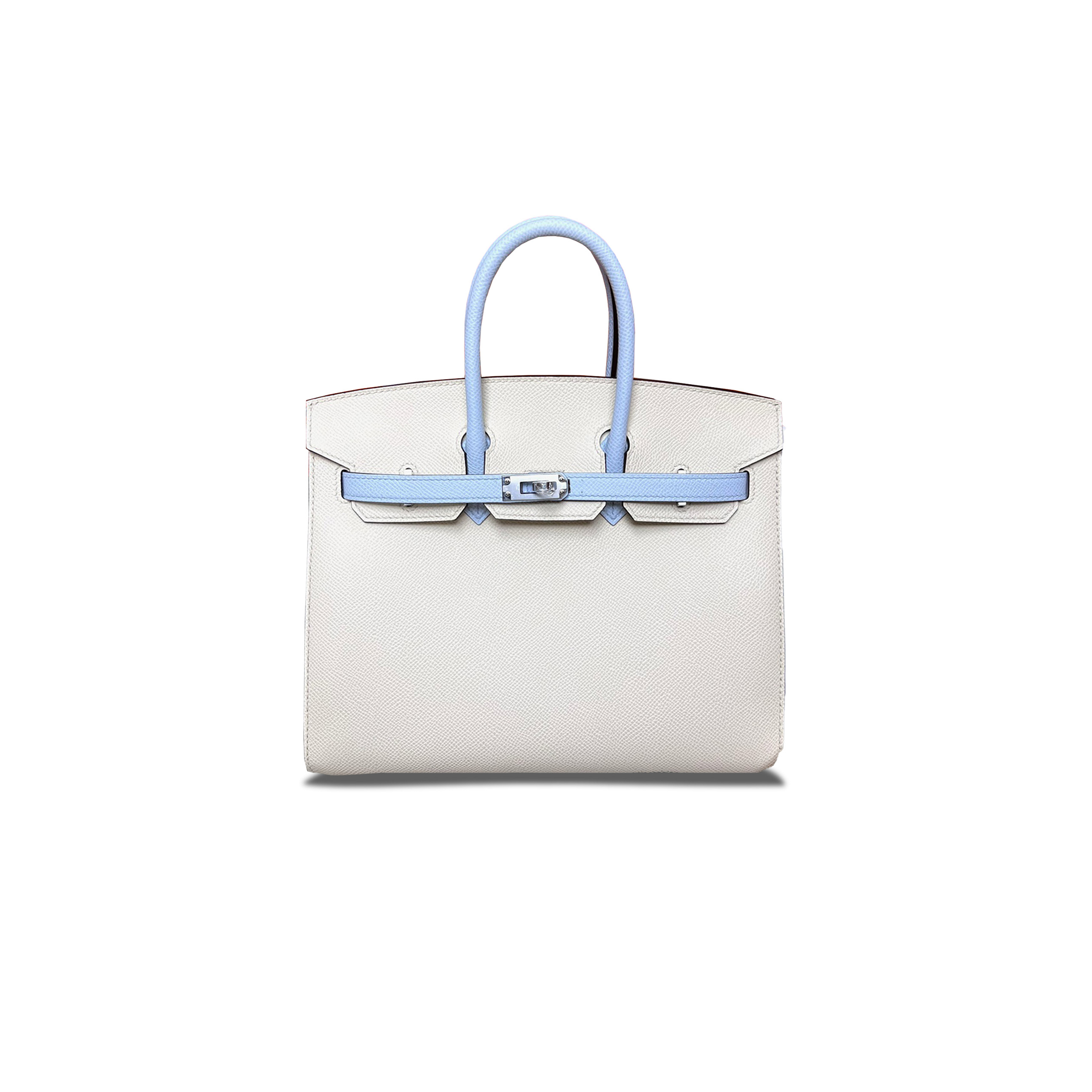 H**mes birkin 25 epsom cream white and mist blue silver buckle h028369ck2v (25*18*13cm)